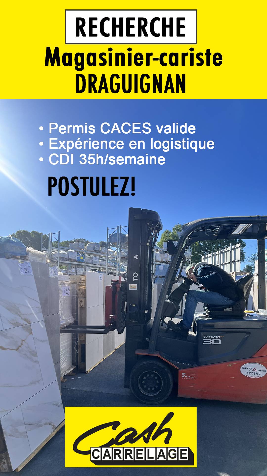 OFFRE D'EMPLOI: magasinier Draguignan